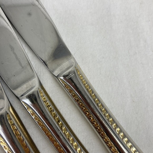 4 Retroneu GOLD ACCENT Chain 9 1/2” Dinner Knife 18/8 Korea Stainless Pre owned - Picture 7 of 7